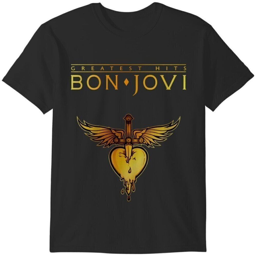 Bon Jovi Greatest Hits Rock Music Band Fan Gift Retro Graphic T-Shirt .
